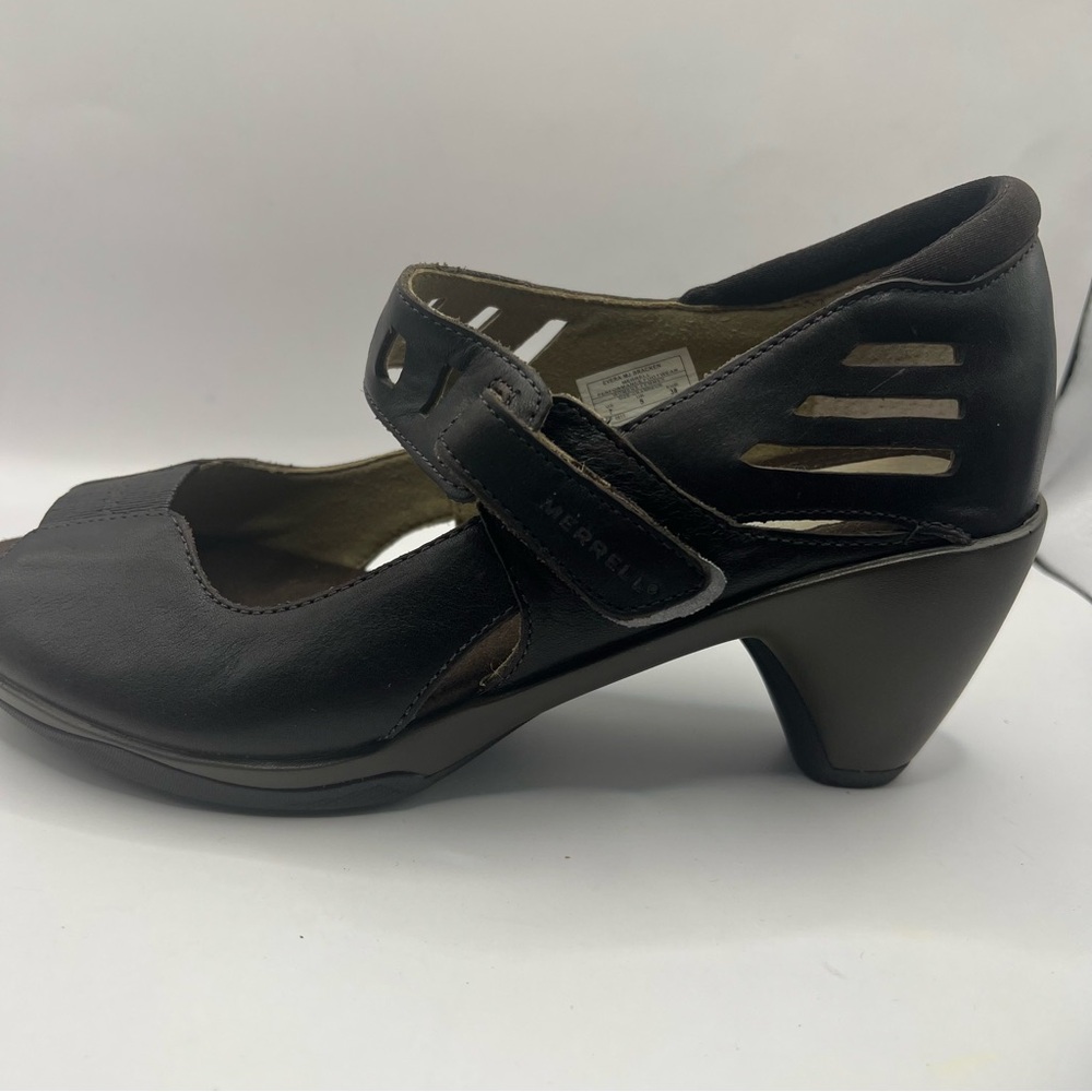 Merrell Ladies Evera MJ Braken Brown Leather Mary Jane Heels Women's Size 7